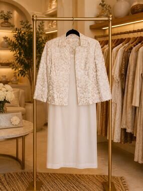 Jessica Howard Wedding Cocktail Mother of Bride Baroque Sequin bead Dress Blazer